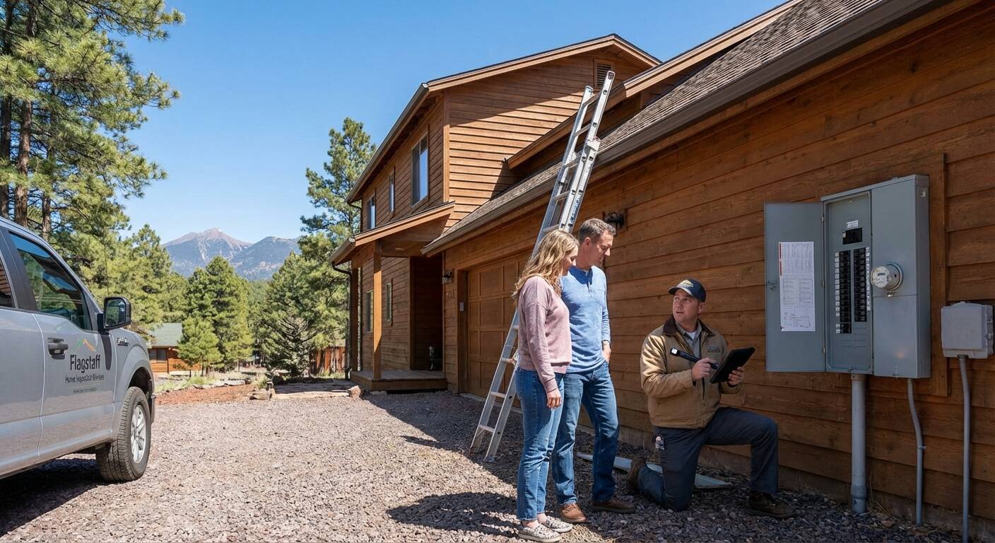 Inspector conducting a thorough home inspection in Flagstaff, showing the time and attention required for a full inspection