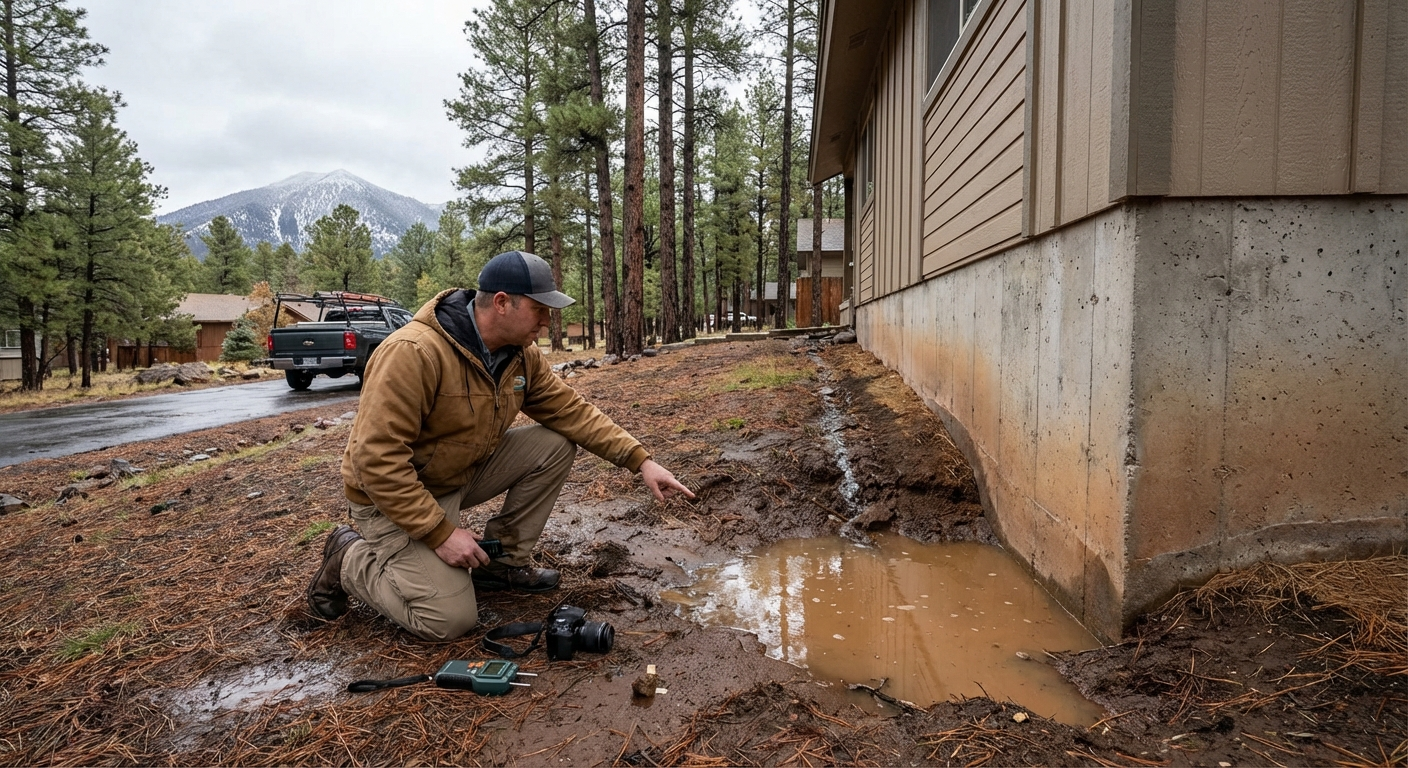 Home inspection in Flagstaff identifying drainage and grading issues
